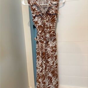 MELLODAY Brown and White Leaf Pattern Dress